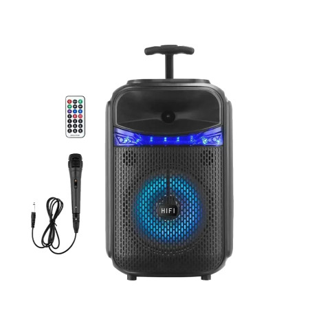Портативна колонка RX-8188 Bluetooth 5.0 з караоке-мікрофоном, LED-підсвіткою, FM, USB, AUX та акумулятором 1800 мА·год