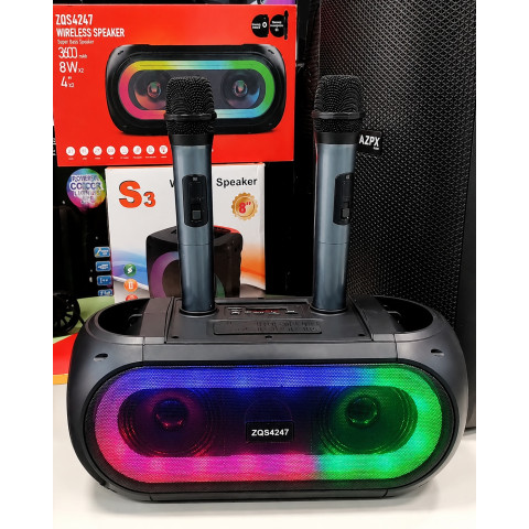 Портативна караоке-колонка ZQS-4247 з Bluetooth 5.0, TWS, FM, USB/TF/AUX, LED-підсвіткою та мікрофонами