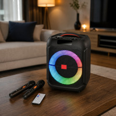 Портативна колонка для караоке ZXX-1745 60 Вт, 8″, Bluetooth, LED-підсвітка, з мікрофонами