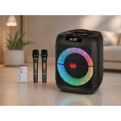 Портативна колонка для караоке ZXX-1745 60 Вт, 8″, Bluetooth, LED-підсвітка, з мікрофонами