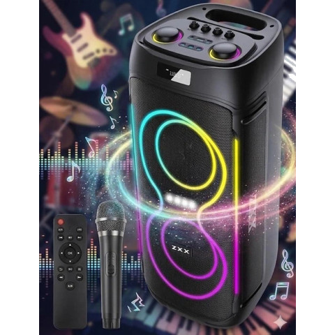 Портативна колонка ZXX-5509 1200 Вт, 2×6,5″, TWS/FM/USB/TF/Bluetooth/LED/REC/MIC, на акумуляторі, з мікрофоном і пультом ДК, 265×265×620 мм