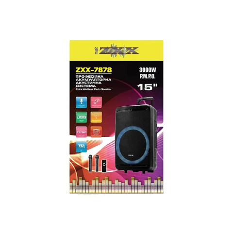 Портативна колонка ZXX-7878 Bluetooth 250 Вт, акумулятор 5000 мА·год, 2 мікрофони