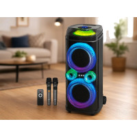 Портативна колонка для караоке ZXX-9900 80 Вт, 2×10″, Bluetooth, LED-підсвітка, з 2 мікрофонами