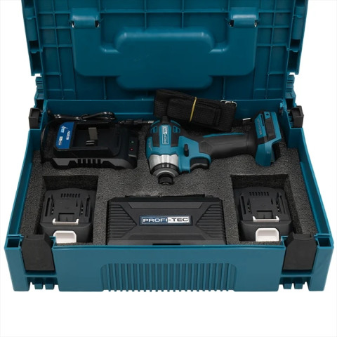 Акумуляторний імпульсний гвинтоверт PROFI-TEC PID1820BL POWERLine (набір біт, 2×PT2020MP (2.0 Аг), зарядний пристрій)
