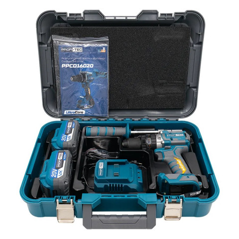Акумуляторний дриль-шуруповерт PROFI-TEC PPCD16020 UltraCore (2×PT2040VX (4.0 Аг), зарядний пристрій)