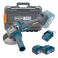 Аккумуляторная угловая шлифовальная машина PROFI-TEC PPGA203 UltraCore (2×PT2040VX (4,0 Ач), зарядное устройство)