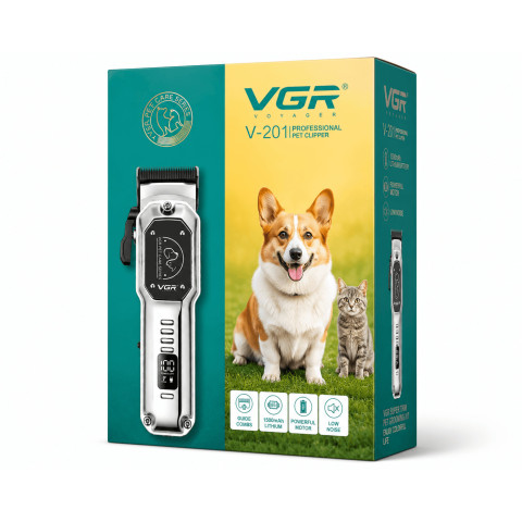 Машинка для стрижки собак і котів VGR V-201, акумуляторна, 4 насадки, LED, USB