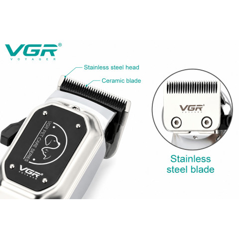 Машинка для стрижки собак і котів VGR V-201, акумуляторна, 4 насадки, LED, USB