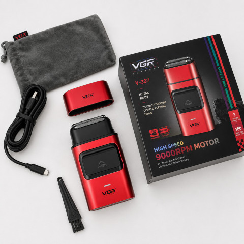 Електробритва-шейвер VGR V-307 RED для бороди, 2 титанові сітки, 180 хв, USB-C