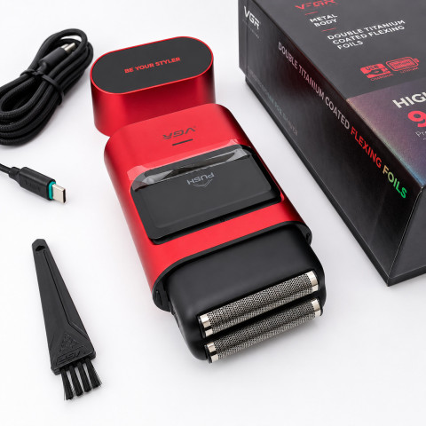 Електробритва-шейвер VGR V-307 RED для бороди, 2 титанові сітки, 180 хв, USB-C