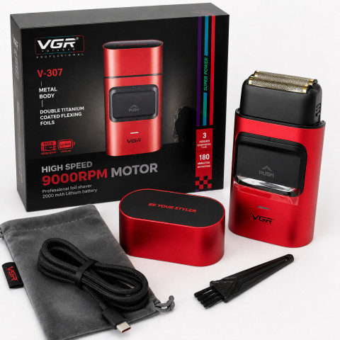 Електробритва-шейвер VGR V-307 RED для бороди, 2 титанові сітки, 180 хв, USB-C