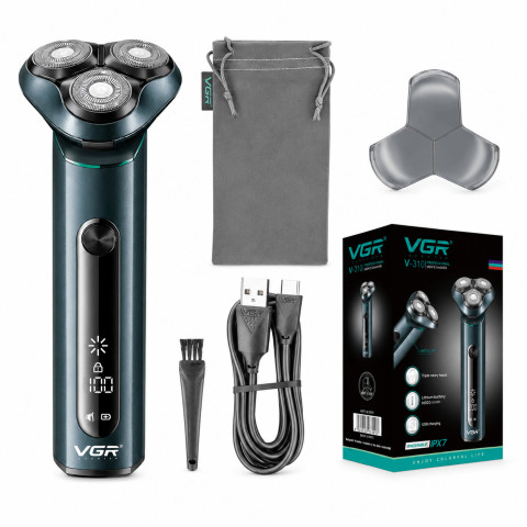 Електробритва VGR V-310 роторна 3 головки IPX7 LED USB-C для сухого та вологого гоління