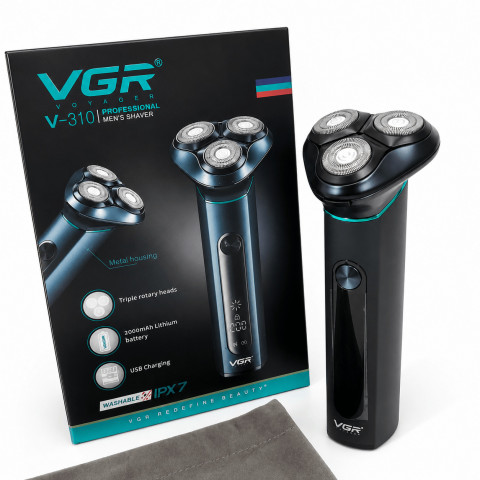Електробритва VGR V-310 роторна 3 головки IPX7 LED USB-C для сухого та вологого гоління