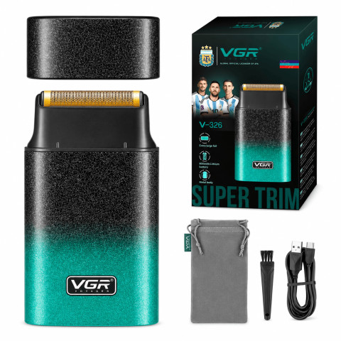 Акумуляторний шейвер VGR V-326 Green, сіткова бритва LED IPX6, до 80 хв роботи