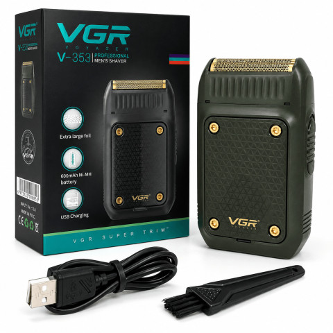 Акумуляторна електробритва VGR V-353 Black, шейвер для бороди та вусів з USB Type-C