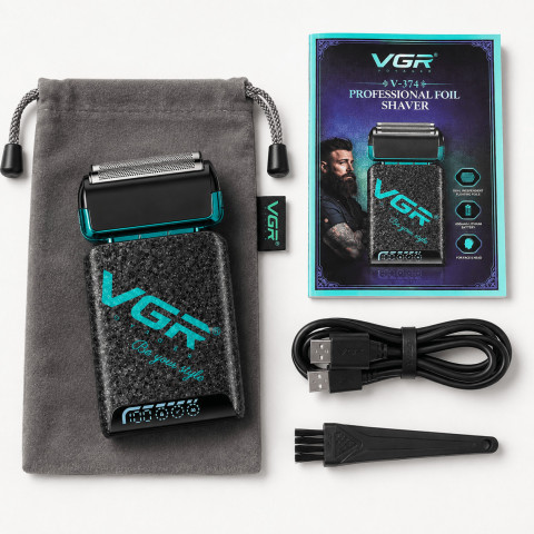 Акумуляторна електробритва VGR V-374 Blue, 2 сітки, LED дисплей, USB Type-C