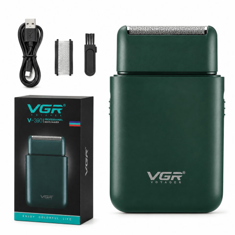 Електробритва VGR V-390 Green сіткова з тримером для бороди акумуляторна USB