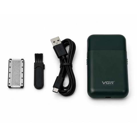 Електробритва VGR V-390 Green сіткова з тримером для бороди акумуляторна USB