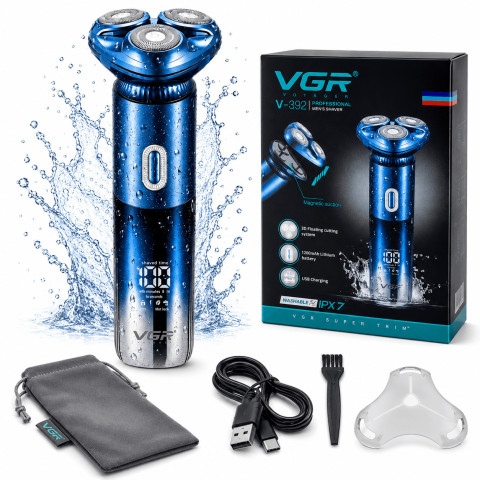 Электробритва мужская VGR V-392 Blue, 3 роторные головки, 200 мин, USB-C