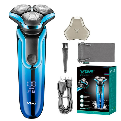 Електробритва VGR V-313 акумуляторна роторна 3 головки USB IPX7