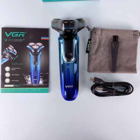 Електробритва VGR V-313 акумуляторна роторна 3 головки USB IPX7