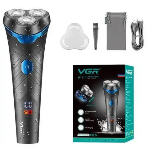 Електробритва VGR V-314 акумуляторна роторна 3 головки USB IPX6