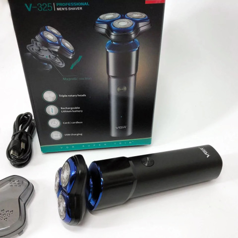 Електробритва VGR V-325 акумуляторна роторна 3 головки USB IPX6