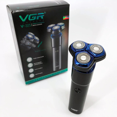 Електробритва VGR V-325 акумуляторна роторна 3 головки USB IPX6