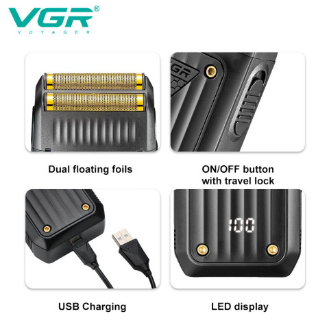 Електробритва-шейвер VGR V-363 акумуляторна сіткова 2 головки USB