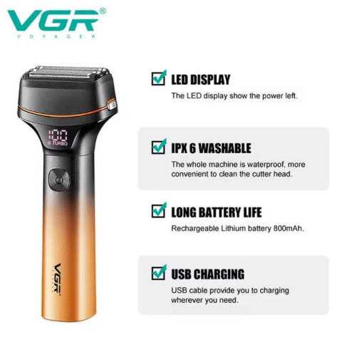 Електробритва-шейвер VGR V-382 акумуляторна сіткова 1 головок USB IPX6