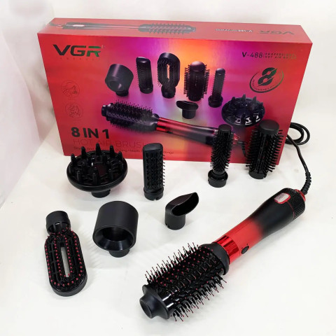 Фен-щітка VGR V-488 Hot Air Brush 8в1 1100 Вт Червона