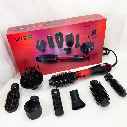 Фен-щітка VGR V-488 Hot Air Brush 8в1 1100 Вт Червона