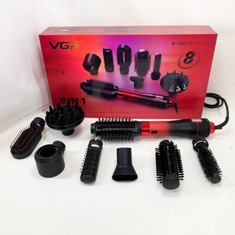Фен-щітка VGR V-488 Hot Air Brush 8в1 1100 Вт Червона