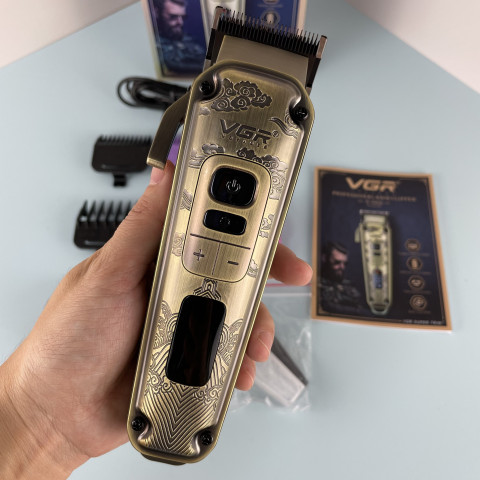 Машинка для стрижки VGR V-005 Gold акумуляторна з 8 насадками
