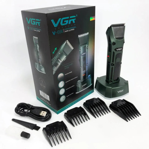Машинка для стрижки VGR V-696 LED акумуляторна з 4 насадками