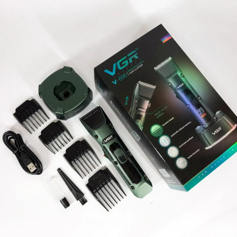 Машинка для стрижки VGR V-696 LED акумуляторна з 4 насадками