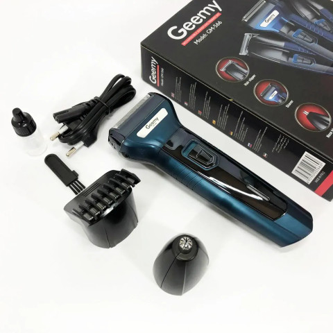 Тример Gemei GM-566 3в1 для волосся, носа, вух і гоління синій