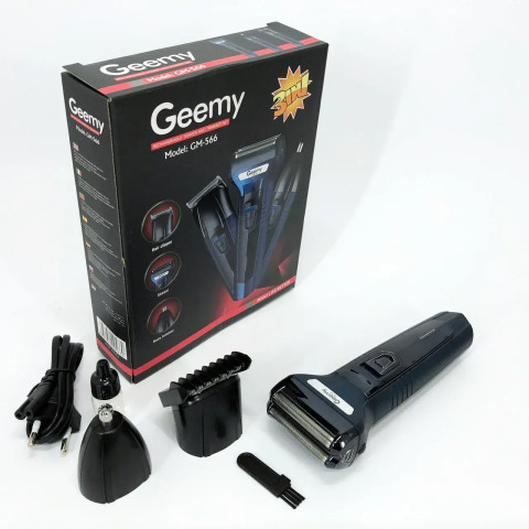 Тример Gemei GM-566 3в1 для волосся, носа, вух і гоління синій