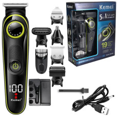 Тример акумуляторний Kemei KM-696 5в1 USB з LED-дисплеєм чорний