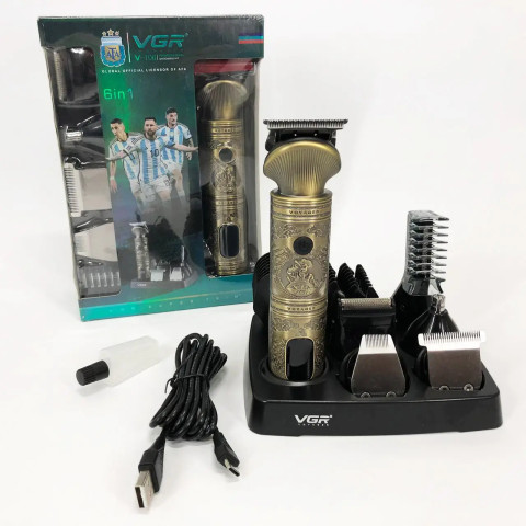 Тример VGR V-106 6в1 USB з насадками для волосся, бороди та тіла