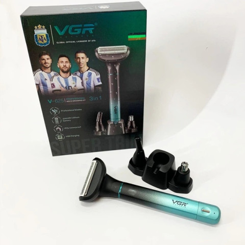 Тример VGR V-625 3в1 IPX5 USB Type-C для тіла, носа і брів зелений