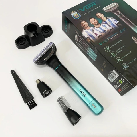 Тример VGR V-625 3в1 IPX5 USB Type-C для тіла, носа і брів зелений