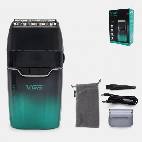 Електробритва VGR V-308 Green для сухого гоління, подвійна сітка, LED, до 150 хв роботи, зелена