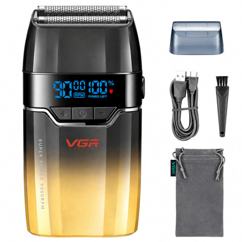 Електробритва VGR V-308 Gold з подвійною сіткою, 3 швидкості, LED, USB Type-C