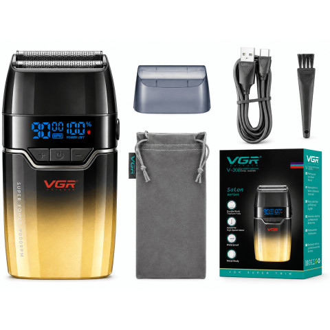Електробритва VGR V-308 Gold з подвійною сіткою, 3 швидкості, LED, USB Type-C