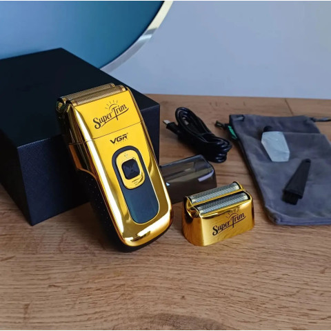 Електробритва VGR V-332 Gold з подвійною сіткою, тримером, LED і зарядкою Type-C