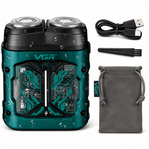 Електробритва VGR V-344 Green для сухого й вологого гоління, 2 головки та USB-C
