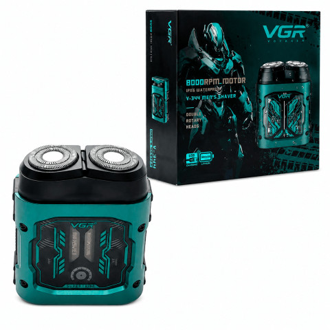 Електробритва VGR V-344 Green для сухого й вологого гоління, 2 головки та USB-C
