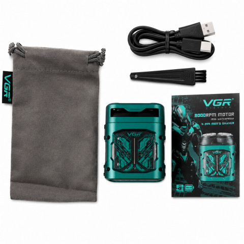 Електробритва VGR V-344 Green для сухого й вологого гоління, 2 головки та USB-C