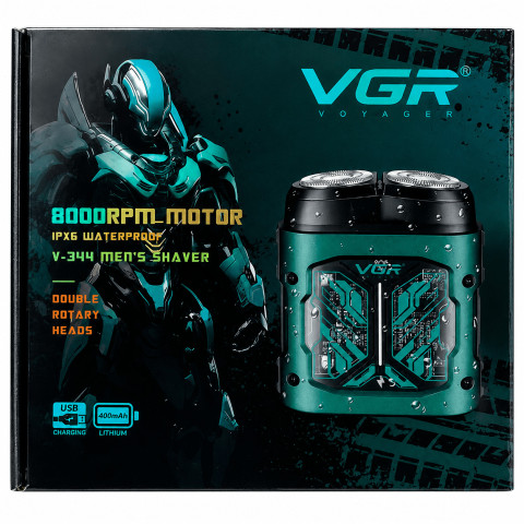 Електробритва VGR V-344 Green для сухого й вологого гоління, 2 головки та USB-C